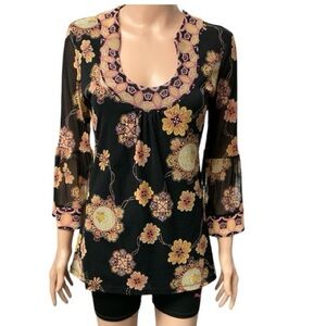 INC International Concepts - EC - Black and Gold Floral Tunic